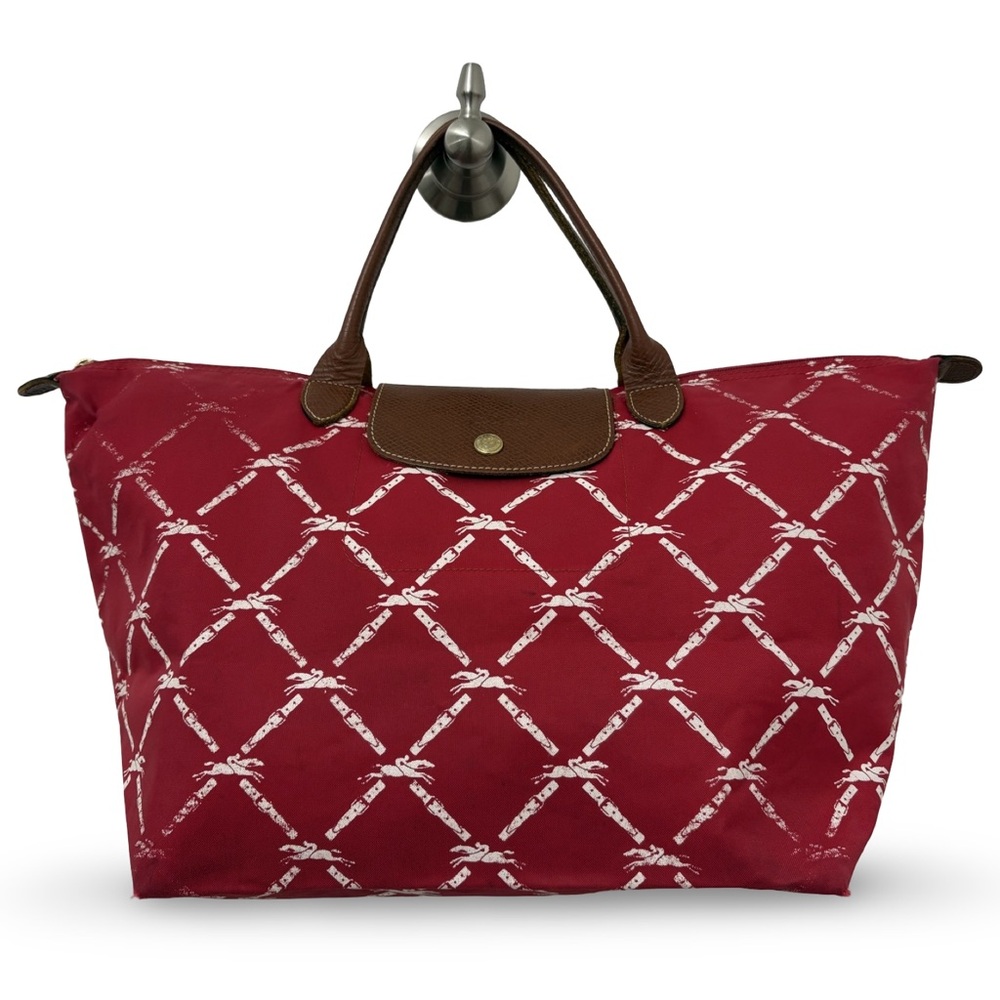 Longchamp Le Pliage Medium Band Signature Panther Print Nylon Shoulder Bag Red